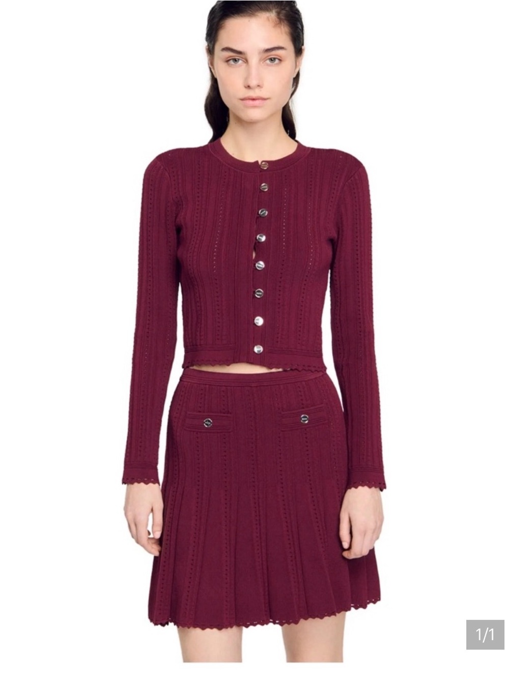 Sandro Burgundy Knit Button-Front Cardigan- worn once